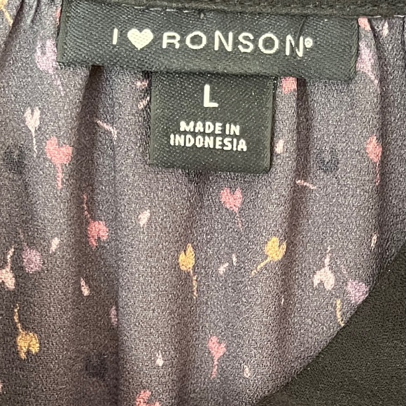 I Heart Ronson Confetti Tulip Print Long Sleeve Black Collar Grey Dress L - Picture 6 of 11